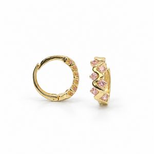 14k sárga arany elegáns karika fülbevaló rózsaszín kövekkel - 