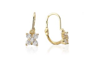 5 fehér köves csillagvirágos arany baba fülbevaló - Arany gyerek fülbevaló