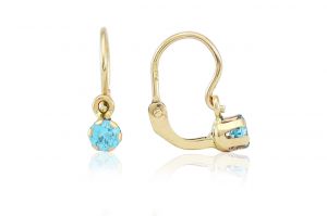 Arany gyermek fülbevaló elölkapcsos szoliter türkizkék kővel - Arany gyerek fülbevaló