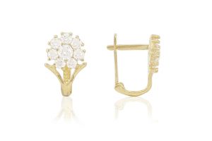 Arany baba és gyermek fülbevaló franciakapcsos ívelt szárú virág fehér kövekkel - Arany gyerek fülbevaló