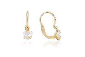 Arany baba fülbevaló elölkapcsos foglaltköves szívecske fehér kővel - Arany baba fülbevalók