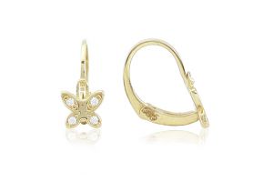 Arany baba és gyermek fülbevaló elölkapcsos pillangó apró fehér kövekkel - Arany baba fülbevalók
