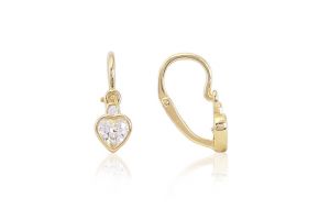 Arany baba fülbevaló elölkapcsos szív és button fehér kövekkel - Arany baba fülbevalók