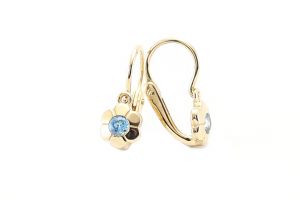 Arany baba fülbevaló elölkapcsos virág világoskék kővel - Arany baba fülbevalók