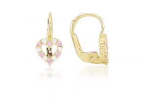 Arany baba fülbevaló patentzáras szívecske rózsaszín és fehér kövekkel - Arany baba fülbevalók