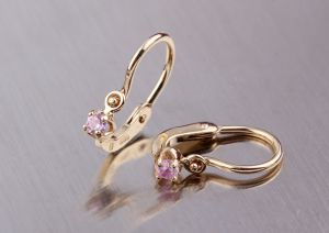 Arany bébifülbevaló rózsaszín kővel n.r-ld-444s-r - Arany baba fülbevalók