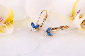 Arany gyermekfülbevaló sötétkék-fehér kővel x.-a140.4.10s-k - Arany gyerek fülbevaló