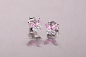 Fehér arany baba és gyermek fülbevaló rózsaszín fehér köves stekkeres pillangó - Arany gyerek fülbevaló