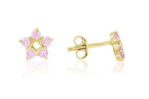 Arany gyermek fülbevaló stekkeres áttört csillagvirág rózsaszín kővel - Arany baba fülbevalók
