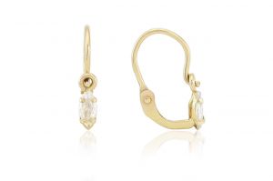 Arany gyermek fülbevaló elölkapcsos foglalt köves pici navett fehér kővel - Arany baba fülbevalók