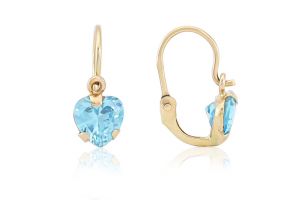 Arany gyermek fülbevaló elölkapcsos foglalt köves nagy szívecske türkizkék kővel - Arany baba fülbevalók
