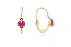 Arany gyermek fülbevaló elölkapcsos foglaltköves szívecske pink kővel - Arany gyerek fülbevaló