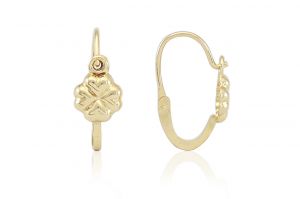 Arany gyermek fülbevaló elölkapcsos négylevelű lóhere - Arany baba fülbevalók