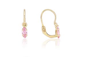 Arany gyermek fülbevaló elölkapcsos foglalt köves pici navett rózsaszín kővel - Arany baba fülbevalók