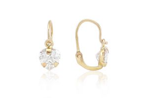 Arany gyermek fülbevaló elölkapcsos foglalt köves nagy szívecske fehér kővel - Arany baba fülbevalók