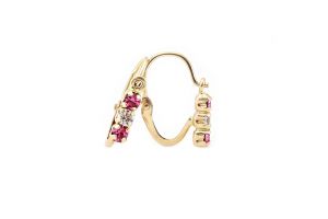 Arany gyermek fülbevaló elölkapcsos rózsaszín fehér 3 köves - Arany baba fülbevalók