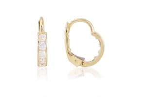 Arany gyermek fülbevaló patentzáras karika fehér kövekkel - Arany gyerek fülbevaló