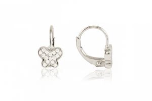 Sok apró fehér köves pillangós ezüst baba fülbevaló - Ezüst gyerek fülbevaló