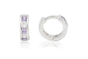 Ezüst baba fülbevaló bepattintós karika halványlila és fehér kövekkel 6mm - Ezüst baba fülbevalók