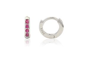 Ezüst baba fülbevaló keskeny karika pink kövekkel 6mm - Ezüst baba fülbevalók