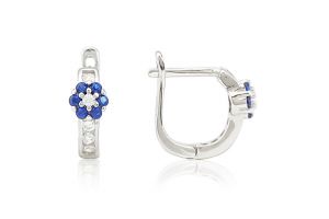 Ezüst baba fülbevaló franciakapcsos virág sötétkék szirmokkal - Ezüst baba fülbevalók