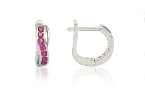 Ezüst baba fülbevaló franciakapcsos csavart pink kövekkel ródiumbevonatos - Ezüst gyerek fülbevaló