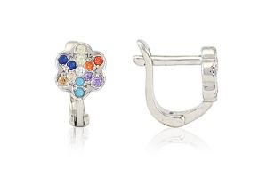 Ezüst baba fülbevaló franciakapcsos tarka köves virág - Ezüst baba fülbevalók