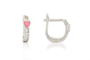 Ezüst baba fülbevaló franciakapcsos rózsaszín szívecskével - Ezüst baba fülbevalók