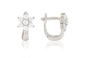 Ezüst baba fülbevaló franciakapcsos virág fehér kővel - Ezüst baba fülbevalók