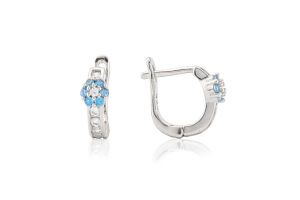 Ezüst baba fülbevaló franciakapcsos virág világoskék szirmokkal - Ezüst baba fülbevalók