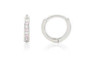 Ezüst baba fülbevaló bepattintós keskeny karika ródiumbevonatos 6mm halvány rózsaszín és fehér - Ezüst baba fülbevalók