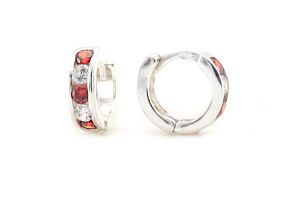 Ezüst baba fülbevaló karika vörös-fehér kövekkel - Ezüst baba fülbevalók