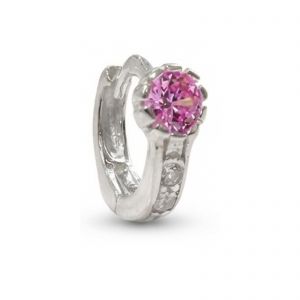 Ezüst baba fülbevaló karika rózsaszín-fehér kövekkel - Ezüst baba fülbevalók