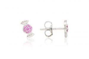 Ezüst fülbevaló bedugós cukorka pink kövekkel - Arany baba fülbevalók