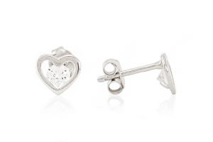Ezüst fülbevaló bedugós áttört szív fehér kővel - Ezüst gyerek fülbevaló