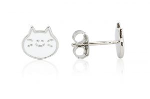 Ezüst fülbevaló bedugós festett cicafej ródiumbevonatos - Arany baba fülbevalók