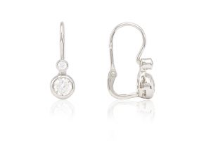 Ezüst fülbevaló elölkapcsos kétköves button ródiumbevonatos - Ezüst gyerek fülbevaló