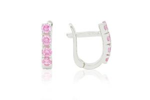 Ezüst fülbevaló franciazáras foglalt rózsaszín kövekkel - Arany baba fülbevalók