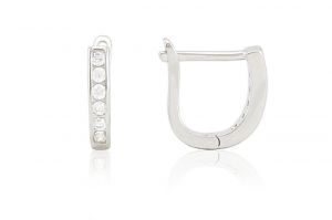 Ezüst fülbevaló franciazáras keskeny kivitelű apró fehér kövekkel ródiumbevonatos - Ezüst gyerek fülbevaló