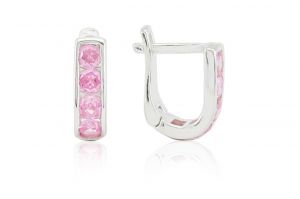 Ezüst fülbevaló franciakapcsos rózsaszín kövekkel - Ezüst gyerek fülbevaló