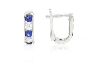 Ezüst fülbevaló franciakapcsos sötétkék és fehér kövekkel - 