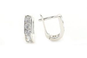 Ezüst fülbevaló franciazáras fehér kövekkel ródiumbevonatos - Arany baba fülbevalók