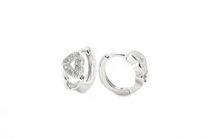 Ezüst gyermek fülbevaló bepattintós dupla szívecske fehér kövekkel - Arany baba fülbevalók