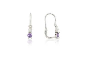 Fehér és lila köves elegáns előlkapcsos ezüst gyermek fülbevaló - 