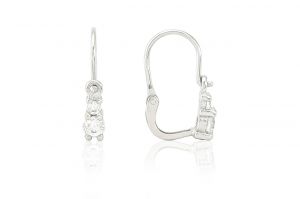 Ezüst gyermek fülbevaló előlkapcsos két fehér köves szoliter ródiumbevonatos - Ezüst gyerek fülbevaló