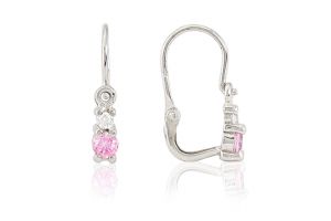 Ezüst gyermek fülbevaló előlkapcsos kétköves szoliter ródiumbevonatos - Ezüst gyerek fülbevaló