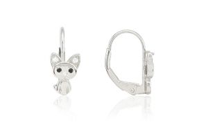 Ezüst gyermek fülbevaló patentzáras cica pici kövekkel ródiumbevonatos - Arany baba fülbevalók