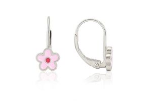 Ezüst gyermek fülbevaló patentzáras festett virág ródiumbevonatos - Ezüst gyerek fülbevaló