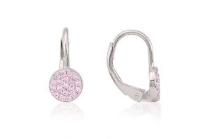 Ezüst fülbevaló patentzáras kör díszítéssel rózsaszín köves - Ezüst gyerek fülbevaló