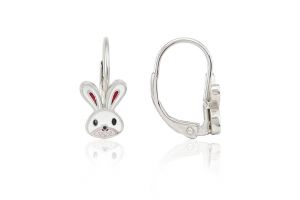 Ezüst gyermek fülbevaló patentzáras nyuszifej ródiumbevonatos - Arany baba fülbevalók